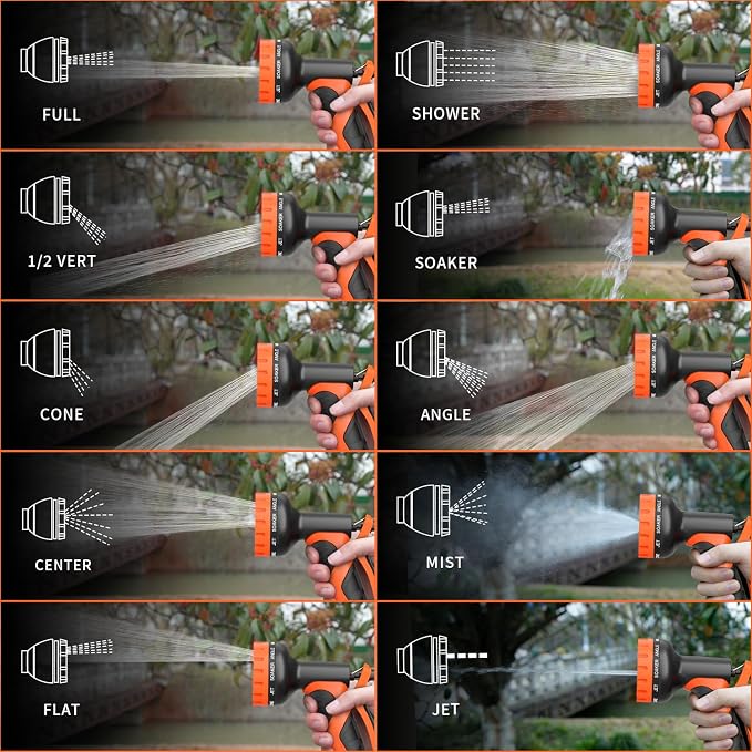 Besiter Garden Hose Nozzle with 10 Spray Patterns : 2 Pack High Pressure Water Sprayer for Car Washing, Pet Bathing & Lawn Care with Lock Feature & Comfort Grip – Fits All 3/4" Standard Hoses Thread