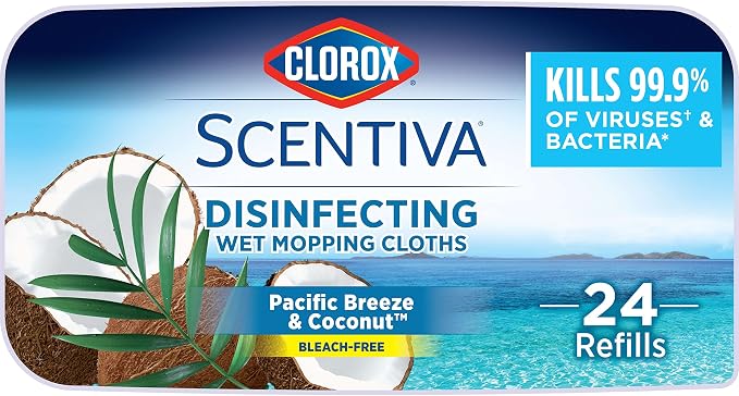 Clorox Scentiva Disinfecting Wet Mopping Cloths, Coconut and Waterlily, 24 Refills (Pack May Vary)
