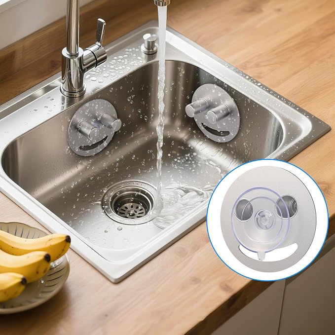 Smiley face sponge holder, kitchen Sink Caddy Organizer with Suction cup,Made of rust-proof aluminum that never rusts for Mommy & Daddy Sponges silvery (1-Pack）