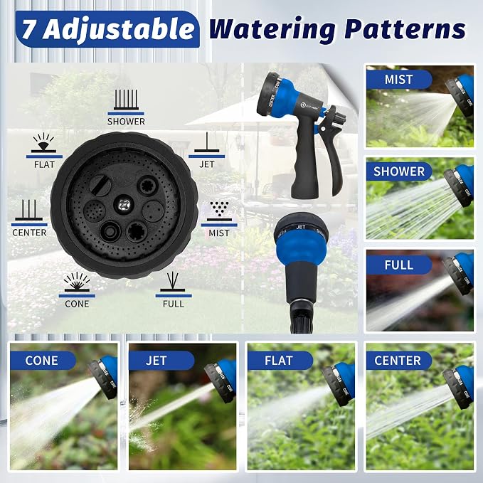 AUTOMAN-Garden-Hose-Nozzle, 2 Pack ABS Water Spray Nozzle with Heavy Duty 7 Adjustable Watering Patterns,Slip Resistant for Watering Plants,Lawn& Garden,Washing Cars,Cleaning,Showering Pets - Blue