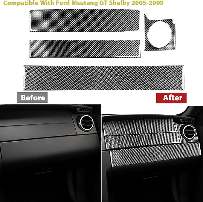 Real Carbon Fiber Trim for Ford Mustang GT Shelby Accessories | for 2005 2006 2007 2008 2009，Co-pilot Instrument Panel Cover，Thick Overlay Sticker Decal，4PCs