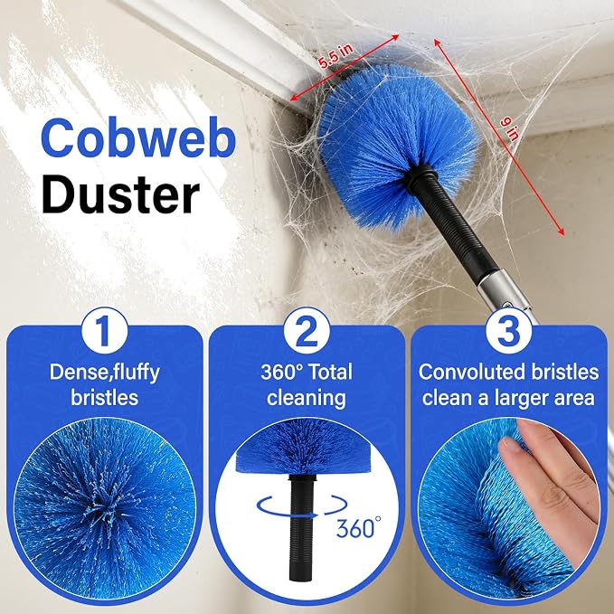 26FT High Window Washing Kit with Extension Pole | 2 in 1 Window Cleaning Squeegee Kit,Cobweb Duster with 5-20FT Telescoping Pole,High Reach Duster Kit for Outdoor, Indoor