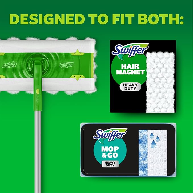 Swiffer Hair Magnet Deluxe Starter Kit with Collapsible Pole, 9 Hair Magnet Dry Cloths, 2 Bonus Mop & Go Wet Cloths