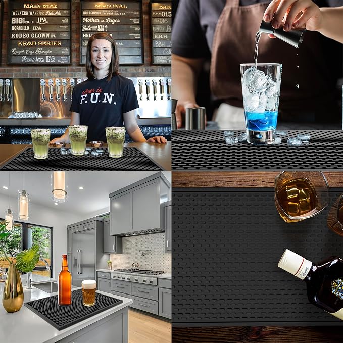 AXIESO Silicone Drip Mat - 1/2 Inch Thick, Heat-Resistant and Food Safe - Counter Top, Coffee Bar or Restaurant - Drying Mat for Glasses - 18x12 Inches