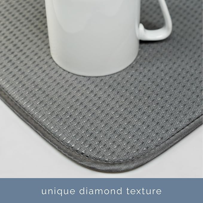 S&T INC. Dish Drying Mat, 18" x 24", XL, Diamond Texture, Charcoal Grey | Absorbent Microfiber, Extra Large Kitchen Counter Mat for Dishes, Utensils, Pots and Pans, Machine Washable