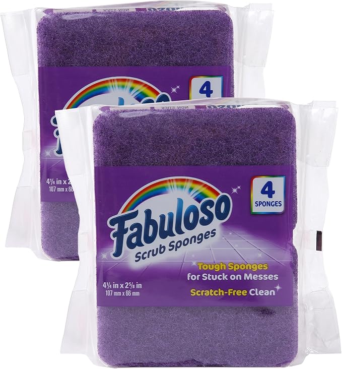 Fabuloso Scratch-Free Kitchen Dish Sponges Purple Cellulose Scrubber Sponge with Scouring Pad Dishes Pots Pans Counters and Sinks Tough on Messes 4.25 x 2.75 x 1.25 in 4 Count 2 Pack Extended Supply