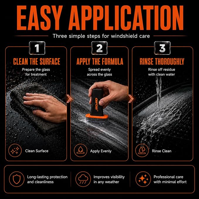 QIFOR Oil Film Remover for Car Windshields and Windows | Automotive Glass Cleaner for Oil Residue & Road Grime, Improves Visibility & Safe Driving (1 PCS)