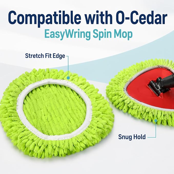 3 Pack Chenille Microfiber Mop Head Covers Compatible with O-Cedar Triangle Mops, Reusable Washable Mop Pad Refills, Replacement for Hardwood, Tile, Laminate & Vinyl Floors