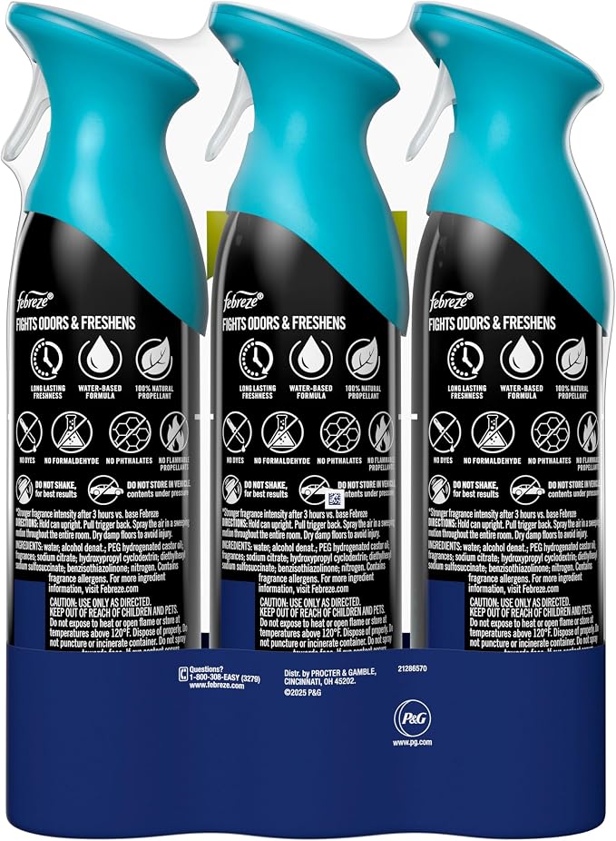 Febreze Air Mist, Air Freshener Spray, Odor Fighting Room Spray, Deodorizer for Home Bathroom Kitchen Office Apartment Dorm Room Classroom, Unstopables Fresh Scent, 8.1oz (Pack of 3)
