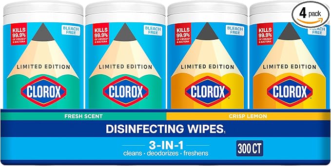 Clorox Disinfecting Wipes Back to School Variety Pack, 75 Count Each, Pack of 4 (Package May Vary)