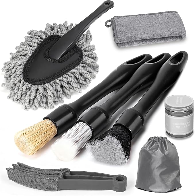 8PCS Car Interior Detailing Kit, Gifts for Men | 200g Cleaning Gel (185% More Than 70g), Ultra-Soft Detailing Brush Set with Dash Duster, Air Vent Brush & Microfiber Towel
