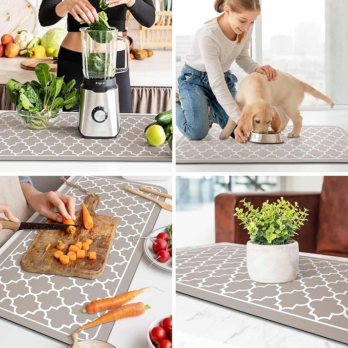 WISELIFE Dish Drying Mat Super Absorbent Drying Mat Large Dish Drying Mats for Kitchen Counter Easy Clean Dish Mat Kitchen Drying Mat18"x 36" Stylish Khaki