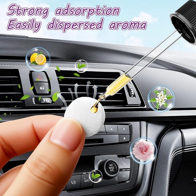 Round Essential Oil Diffuser Pad - 50 PCS Car Air Freshener Refill Felt Pads, Diffuser Refill Pads, Unscented Essential Oil Perfume Refill Pad, Mini Microfibre Air Filter Scent-Pads for Vent Clips