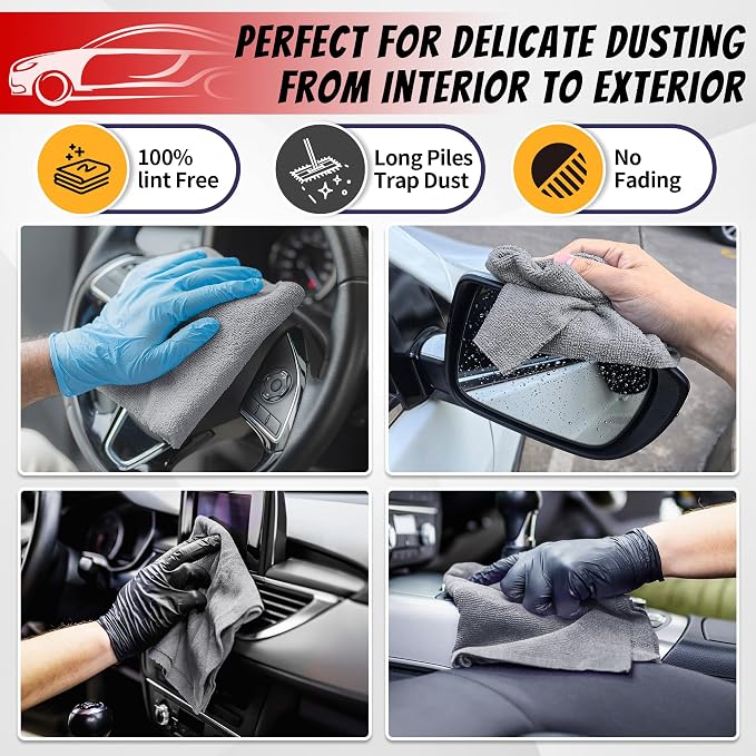FIXSMITH Shop Towels, Pack of 200, Grey Microfiber Cleaning Cloth Bulk, Microfiber Towels for Cars, All-Purpose Absorbent Cleaning Rags, Dust Cloth for Automotive, Mechanic, Garage, 11.5 x 11.5 inch