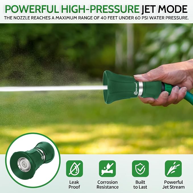 AUTOMAN Garden Hose Nozzle Heavy Duty, 2 Pack Fireman Hose Nozzle, High Pressure Water Hose Sprayer Nozzle, Adjustable Spray Nozzles for Washing Car, Cleaning Ground, Watering Plants, Dark Green