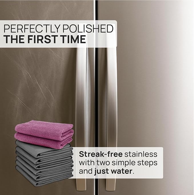 Claro Stainless Steel Cleaning Cloth 8-Pack – Clean Appliances, Fridge Sinks with Just Water (No Chemicals) | Streak-Free, Spot-Free, Scratch-Free Microfiber | Restores Factory Shine, Home Commercial