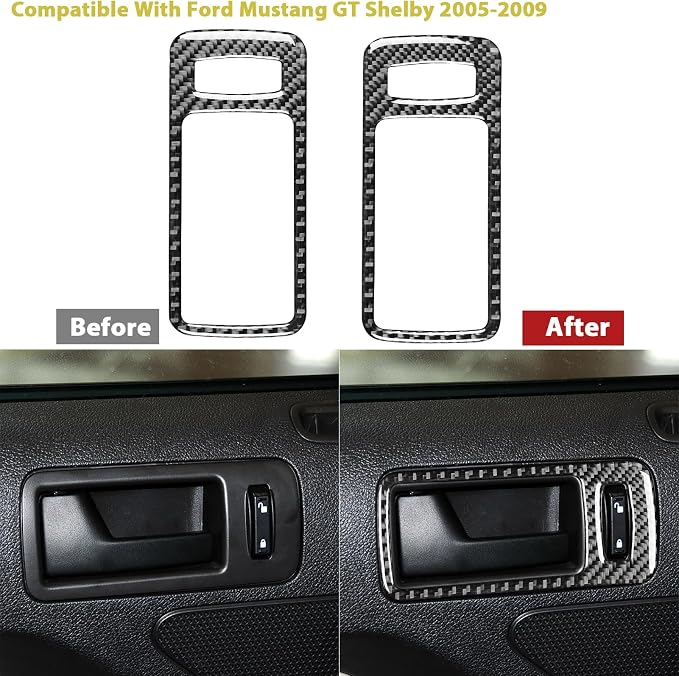 Real Carbon Fiber Trim for Ford Mustang GT Shelby Accessories | for 2005 2006 2007 2008 2009，Inner Door Handle Bowl Cover，Thick Overlay Sticker Decal