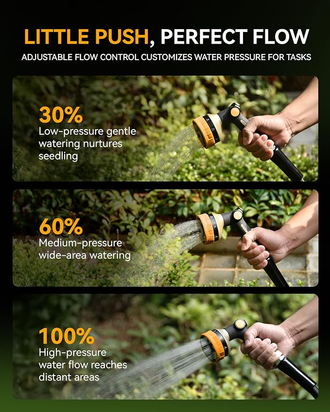RAINPOINT Hose Sprayer Nozzle Heavy Duty - 2 Pack 8 Spray Patterns Garden Hose Nozzle with Adjustable Flow Control for Watering Plants, Washing Cars,Washing Pets, Thumb Control (2 Packs, Yellow)