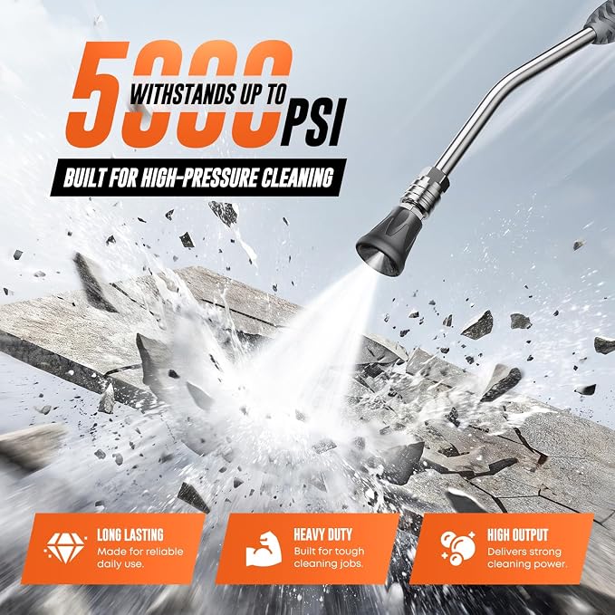 Pressure Washer Extension Wand, Pressure Washer Wand 1/4 Quick Connect | 304 stainless steel, 21 in, 20 degree angled end, anti-slip ribbed grip, 1/4 quick connect, 5000 PSI, 12 GPM