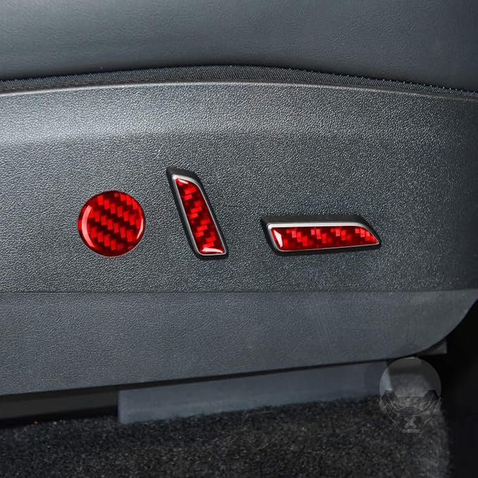 Red Real Carbon Fiber Trim for Tesla Accessories | for Model 3 2017-2022 / Model Y 2020-2024 Seat Adjustment Buttons Panel Sticker Interior Thick Overlay Decal