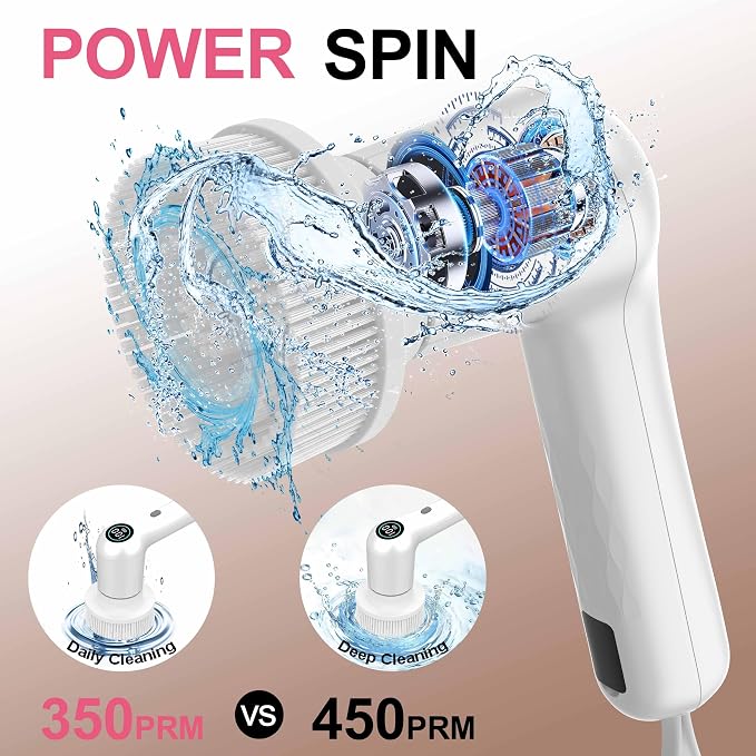 Electric Spin Scrubber, 44 in-lbs High Torque Shower Scrubber & LED Display, 6 in 1, Variable Speed Cordless Shower Cleaner Brush for Cleaning Bathroom, Kitchen, Toilet, Bathtub, Car