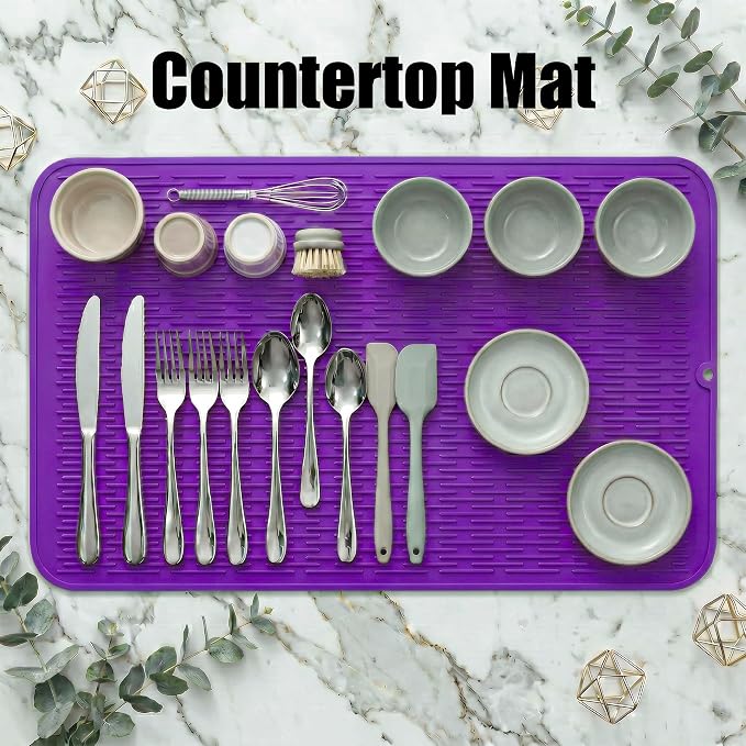 MicoYang Silicone Dish Drying Mat for Multiple Usage,Easy clean,Eco-friendly,Heat-resistant Silicone Mat for Kitchen Counter or Sink,Refrigerator or Drawer Liner Purple 5XL 36inches x 18inches