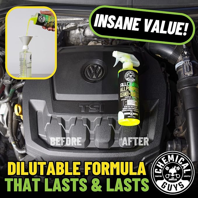 Chemical Guys, All Clean+ Citrus All-Purpose Cleaner, Dilutable, 16 fl oz | Super cleaner, safe for cars, trucks, SUVs, motorcycles, RVs & more, citrus scent