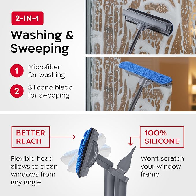 20 Feet High Reach Professional Window Squeegee with Extension Pole 5-13ft | | Squeegee for Window Cleaning Kit | Outdoor Window Cleaner Tool | Windows Washing Kit with Extension Pole