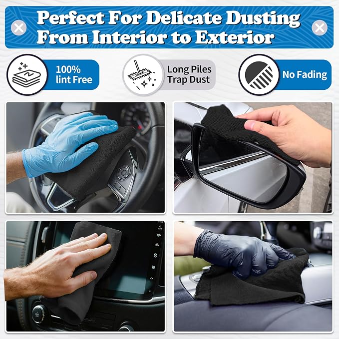 FIXSMITH Microfiber Cleaning Cloth, Shop Towels Bulk, 24 Pack Black Microfiber Towels for Cars, All-Purpose Absorbent Cleaning Rags, Dust Cloth for Automotive, Mechanic, Garage, Bar, 12 x 11 inch
