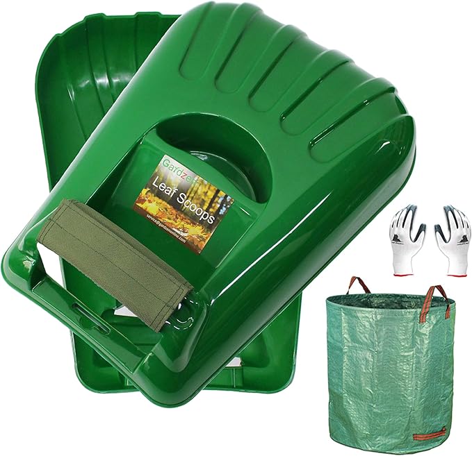 Gardzen Plastic Large Leaf Scoop Hand Rakes | Debris and Yard Waste Removal, Comes with 72 Gallon Garden Bag, Work Gloves, Protective Pads(Green)