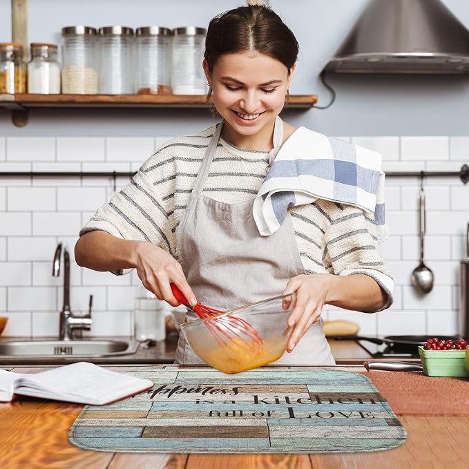 Sanwarm Absorbent Dish Drying Mat, Happiness Is A Kitchen Full of Love Microfiber Pad for Kitchen Counter, Coffee Bar Decor, Heat Resistant and Reversible, 16" x 18"
