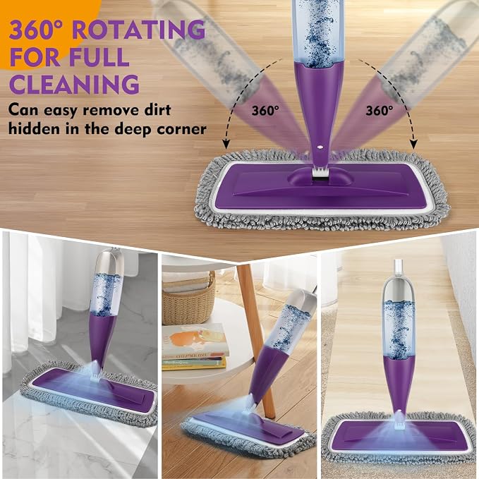 Microfiber Spray Mop for Floor Cleaning with Washable Pads,Dry Wet Use | 27 oz Refillable Bottle,3 Reusable Mop Pads,Mops with Sprayer for Hardwood Laminate Vinyl Tile Cleaning