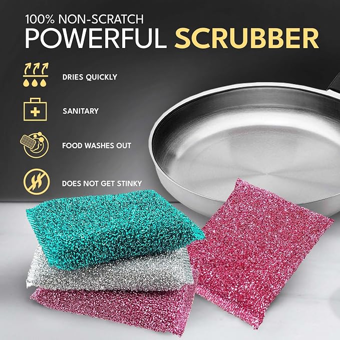 Dish Sponges for Kitchen (3 Pcs) Non-Scratch Scrub Sponges for Dishes, Pots, Pans, Glass, Stainless Steel & Nonstick Cookware–Odor-Resistant, Quick-Dry, Flexible, Durable & Reusable Cleaning Scrubbers