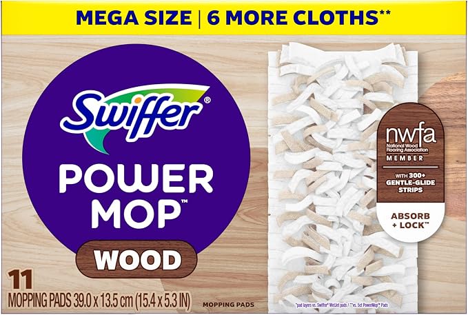 Swiffer PowerMop Wood Mopping Pad Refills for Floor Cleaning, 11 Count