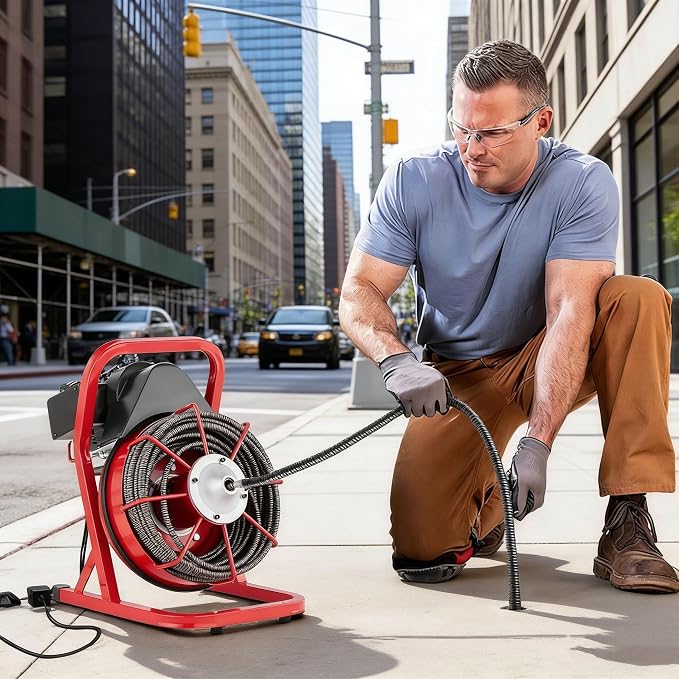 75FT x 1/2 Inch Drain Cleaner Machine, 400W Portable Drain Cleaning Machine Snake with 6 Cutters & Foot Switch for 1" to 4" Pipes, Heavy Duty Sewer Auger for Sinks, Toilets, Showers