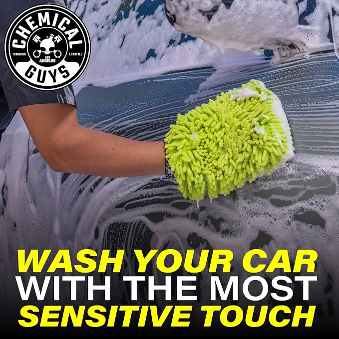 Chemical Guys, Chenille Microfiber Wash Mitt for Cars, Lime Green, Single | Ultra-soft chenille noodles hold thick suds and trap grit, gentle on paint, glass and chrome, machine washable