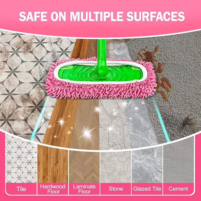 8 Pack Reusable Mop Pads Compatible with Swiffer Sweeper, Dry Sweeping Cloths & Wet Mopping Cloths - Microfiber Mop Pads for Hardwood Floors, Floor Cleaning, Wood Floors (Pink)
