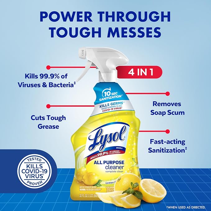 Lysol All Purpose Cleaner Spray, Multi-Purpose Disinfecting Spray & Bathroom Cleaner, Lemon Breeze + Island Breeze Scent, 32 Fl Oz (Pack of 3)