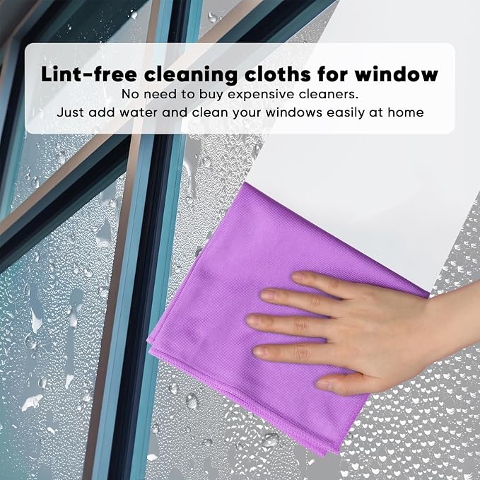 HOMEXCEL Microfiber Glass Cleaning Cloths 6 PK, Lint Free Streak Free, Reusable Microfiber Magic Cleaning Cloth for Windows, Glasses, Mirrors, Screens, Stainless Steel, and More Purple-14×16"