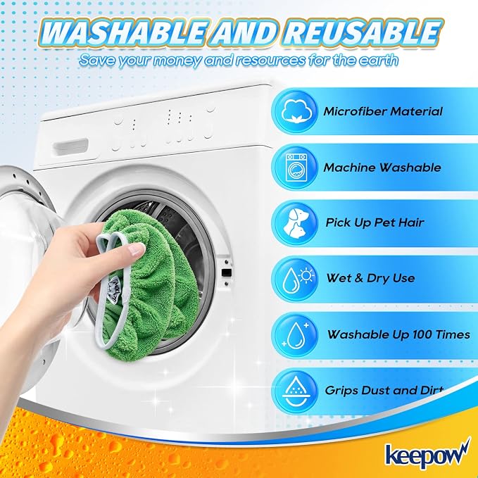 KEEPOW Reusable Mop Pads Compatible with Swiffer Sweeper, 4 Pack | Microfiber Mop Refill Pads, Dry & Wet Mopping Cloths for Floor Cleaning, Fits standard 10-12" flat mops