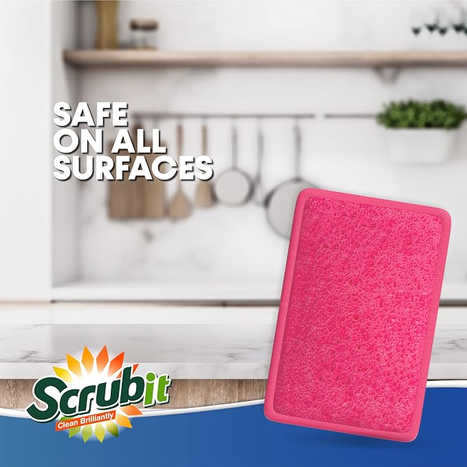 Scrub and Wipe Scrubbing Pads [10 Pack] – SCRUBIT Dual Sided Scouring Pad and Sponge - Reusable Kitchen Scrubbing Sponges for Dishes, Pots, Pans Utensils & Non-Stick Cookware (Pink)