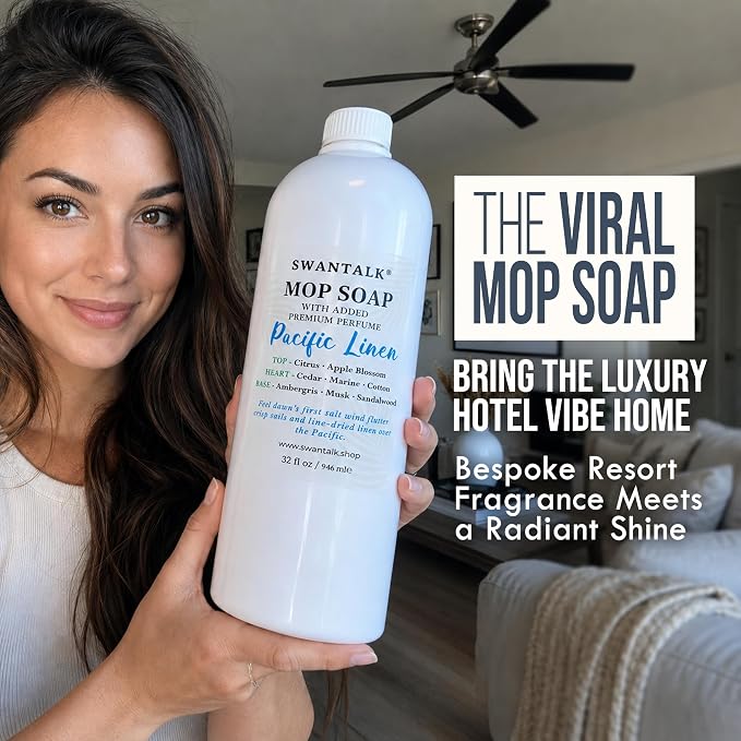 Premium Mop Soap Highly Scented, Odor-Eliminating Floor Cleaner for Mopping Hardwood, Tile, LVP, Laminate, 4X Concentrated Formula, Streak-Free No Residue, Pet Safe, 32oz (Pacific Linen)