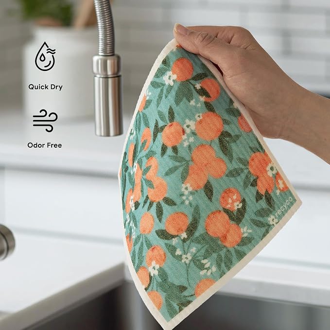 RECYCO Swedish Dishcloths for Kitchen | 6 Packs Orchard Grove Washable Dish Rags | Cellulose Reusable Cleaning Paper Towels | Absorbent Counter Dish Cloth Sponge Kitchen Wipes, 8" L x 7" W