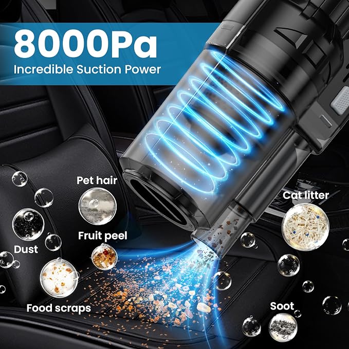 Car Cleaning Kit, Car Detailing Kit with Car Vacuum 8000PA High Suction, Car Interior Cleaning Supplies with Detailing Brushes, Windshield Cleaner Tool, Car Accessories for Men & Women