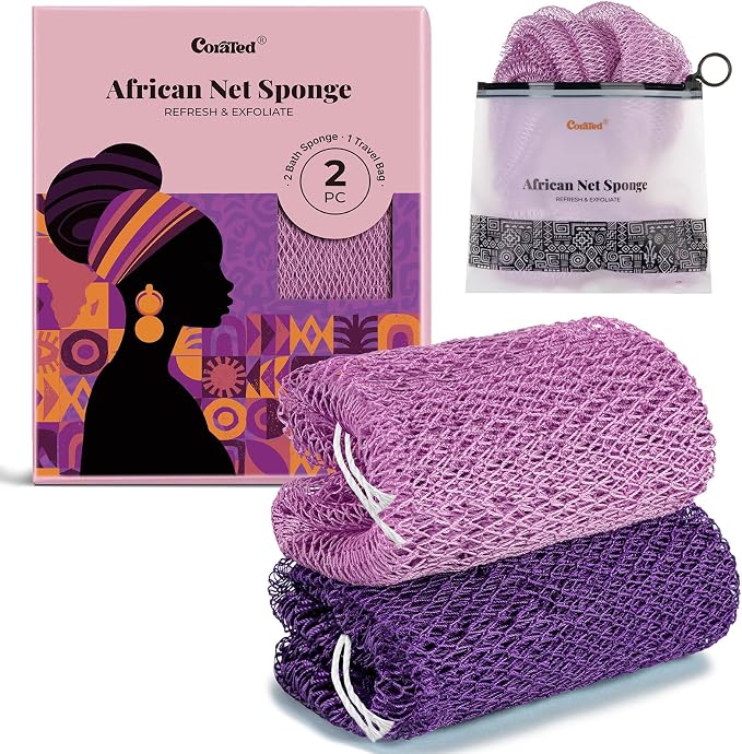CORATED African Net Sponge Authentic, Shower Loofah Exfoliating Bath Sponge, Body Scrubber for Women and Men Daily Use Body Care, Travel Portable Bath Accessories Spa Gifts