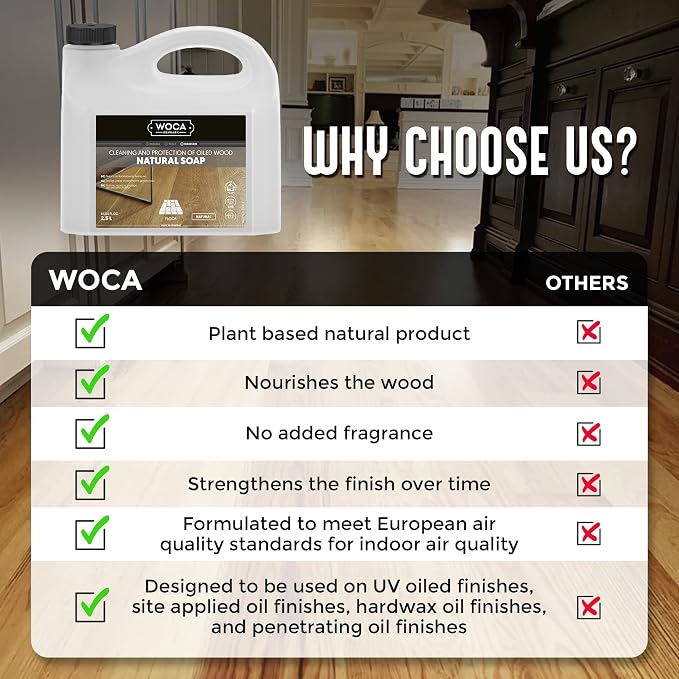 WOCA Natural Soap, White |1L| - Concentrated Wood Cleaner for oil finished hardwood floors, tables, millwork, cutting boards, countertops and butcher block
