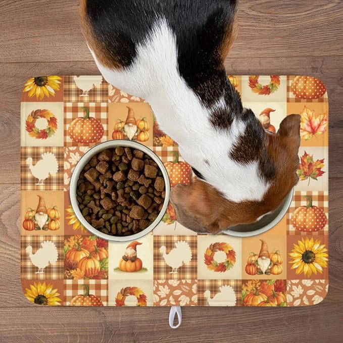 Fall Thanksgiving Dish Drying Mat for Kitchen Counter Autumn Harvest Orange Dish Drainer Mat Rustic Absorbent Washable Drying Pad 18"x24"