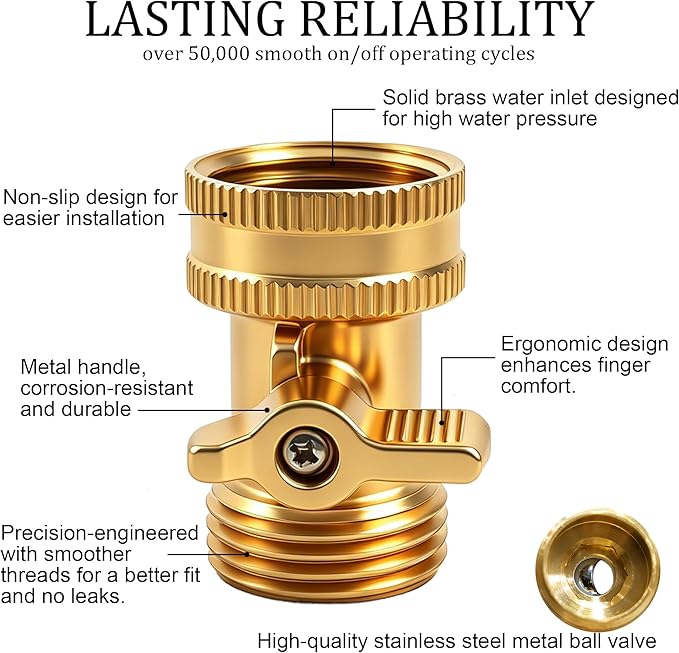 Xiny Tool Brass Garden Hose Shut Off Valve, 4 Pack Heavy Duty 3/4 Inch Solid Brass Garden Hose Shut Off Valve with 4 Extra Rubber Washers