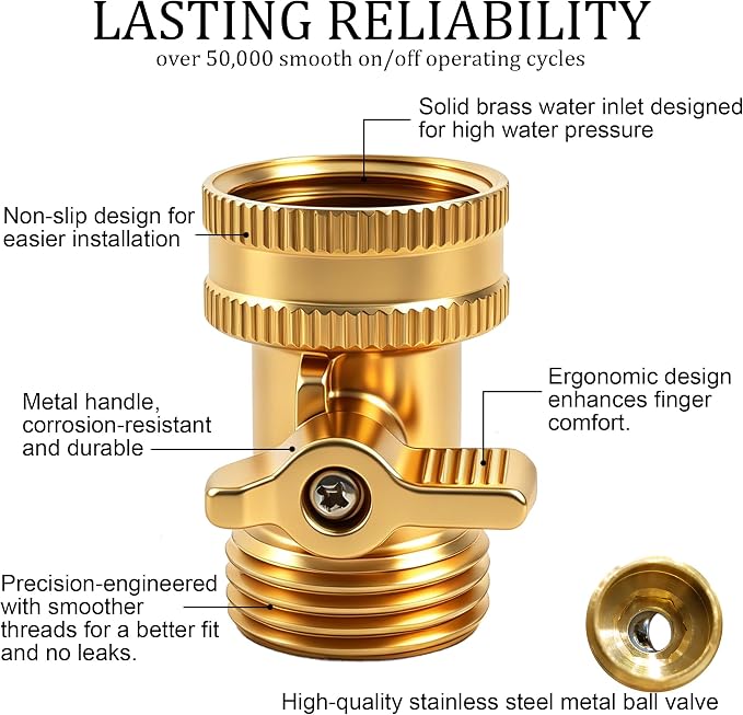 Xiny Tool Brass Garden Hose Shut Off Valve, 2 Pack Heavy Duty 3/4 Inch Solid Brass Garden Hose Shut Off Valve with 10 Extra Rubber Washers