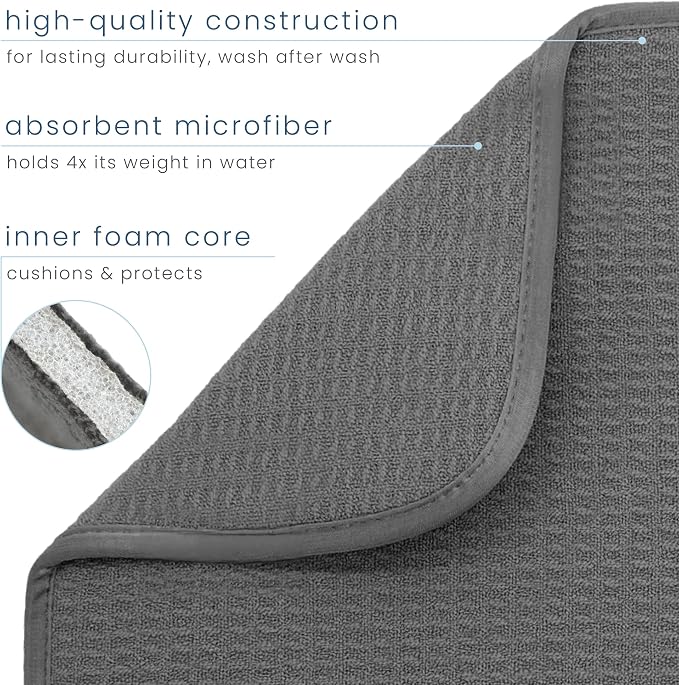 S&T INC. Dish Drying Mat, 2 Pack, 16" x 18", Large, Charcoal Grey | Absorbent Microfiber, 2PK Kitchen Counter Mat for Dishes, Utensils, Pots and Pans, Machine Washable